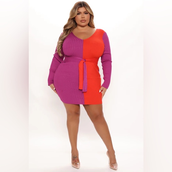 147- Autumn Falls Sweater Mini Dress - Purple/combo - Picture 7 of 9